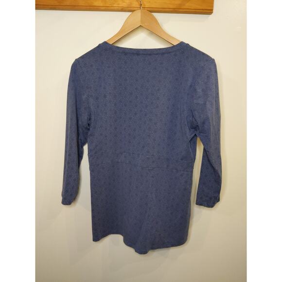 LL Bean Womens M Wrap Top 3/4 Sleeve Empire Waist Blue Tencel Blend - Picture 2 of 7